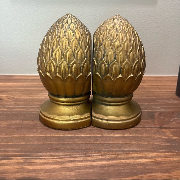 CBK Ltd. 1990 Gold Resin ACORN PINEAPPLE ARTICHOKE Bookends Vintage - Picture 4 of 9